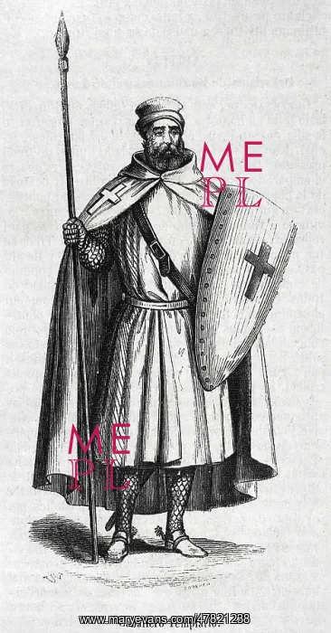 : Order of Solomon's Temple. Knight Templar. Engraving, 1852 : Order of Solomon's Temple. Knight Templar. Engraving, 1852