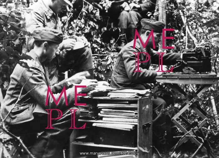 : Orderly room of a Luftwaffe unit in the bushes, 1944 : Orderly room of a Luftwaffe unit in the bushes, 1944