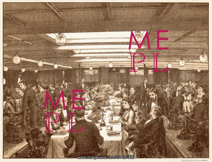 : Orient Liness Orizaba - Second class dining saloon : Orient Liness Orizaba - Second class dining saloon