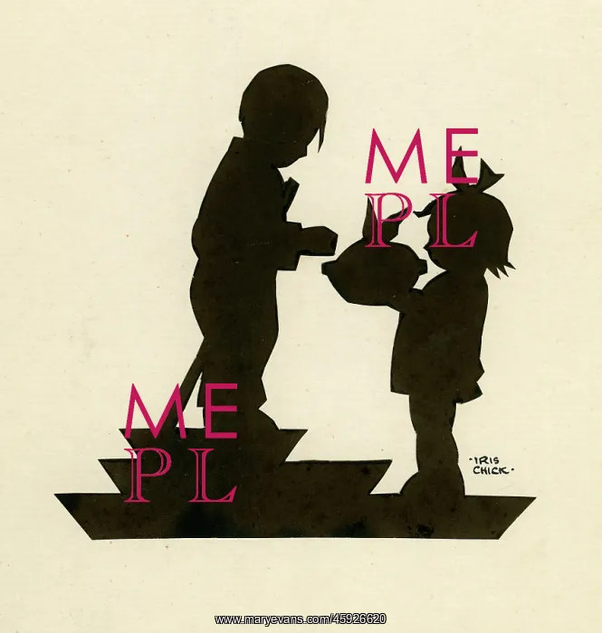 : Original Artwork - Girl presenting pie to boy : Original Artwork - Girl presenting pie to boy