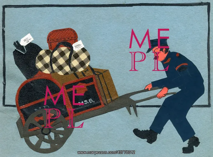 : Original Artwork - Railway porter with laden trolley : Original Artwork - Railway porter with laden trolley