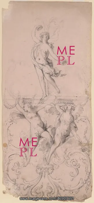: Ornament Design with Three Nymphs, 19th century : Ornament Design with Three Nymphs, 19th century
