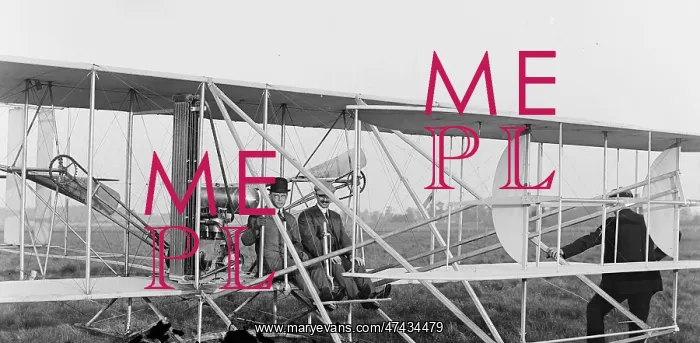 : Orville seated in Wright airplane with Albert B. Lambert bef : Orville seated in Wright airplane with Albert B. Lambert bef