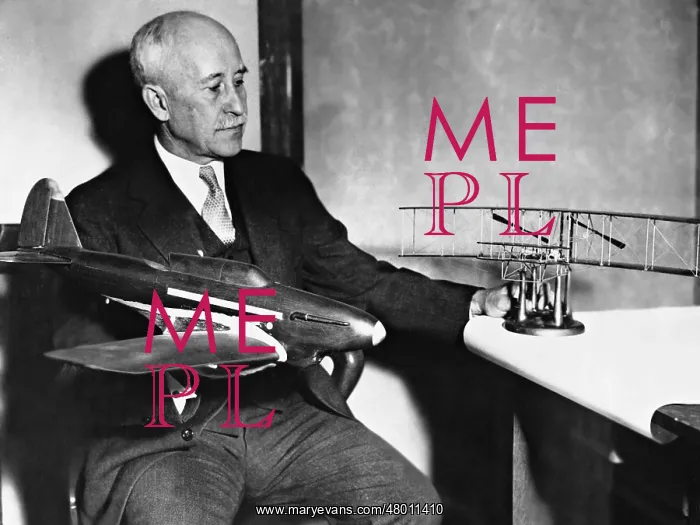 : Orville Wright with airplane models, 1935 : Orville Wright with airplane models, 1935