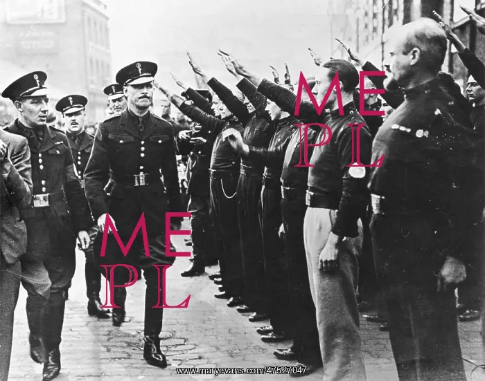 : Oswald Mosley taking part in a fascist rally : Oswald Mosley taking part in a fascist rally