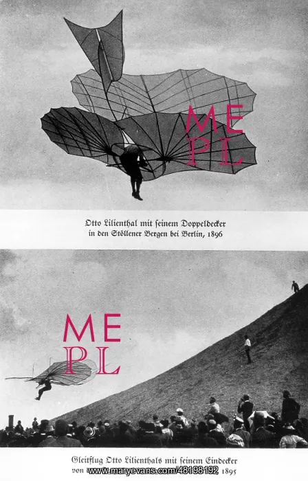 : Otto Lilienthal attempting flight : Otto Lilienthal attempting flight