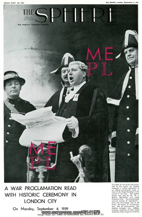 : Outbreak of WWII - Sphere cover - Proclamation of war London : Outbreak of WWII - Sphere cover - Proclamation of war London