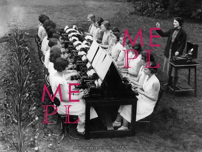 : Outdoor typewriting class : Outdoor typewriting class