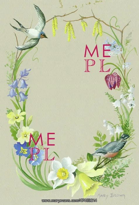  : Oval design with birds and flowers