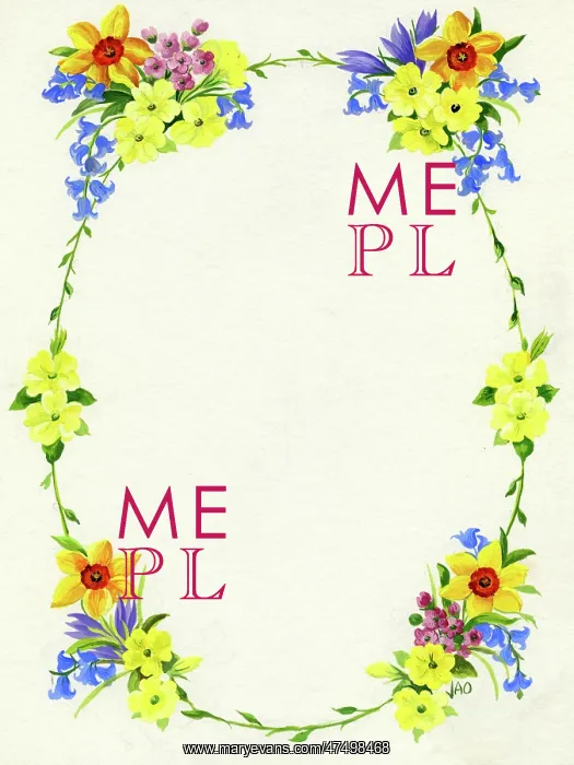 : Oval design with four posies of spring flowers : Oval design with four posies of spring flowers