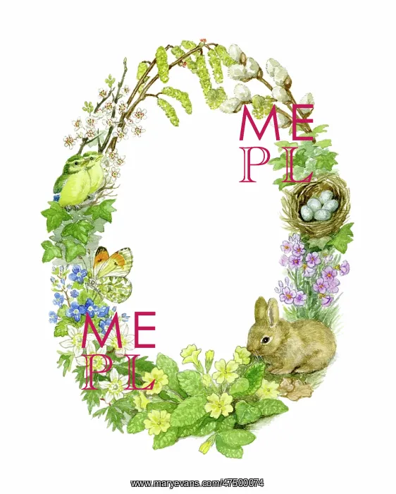 : Oval Easter Border with Rabbit : Oval Easter Border with Rabbit