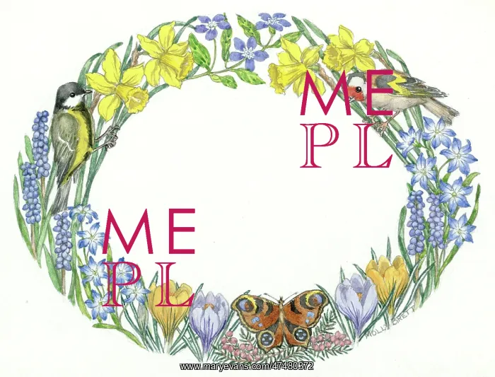  : Oval Easter design of daffodils, crocuses, birds and butterf