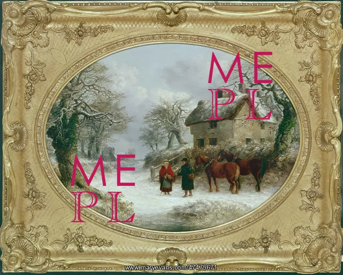: Oval Snow Scene ' with two figures and horses : Oval Snow Scene ' with two figures and horses