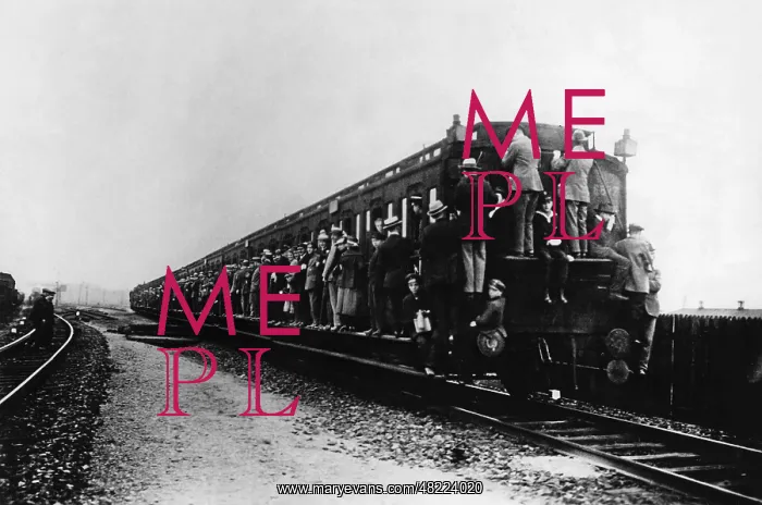 : Overcrowded train in Berlin, 1919 : Overcrowded train in Berlin, 1919