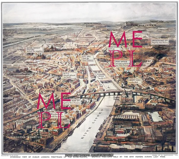 : Overhead view of Dublin during the Easter Rising : Overhead view of Dublin during the Easter Rising