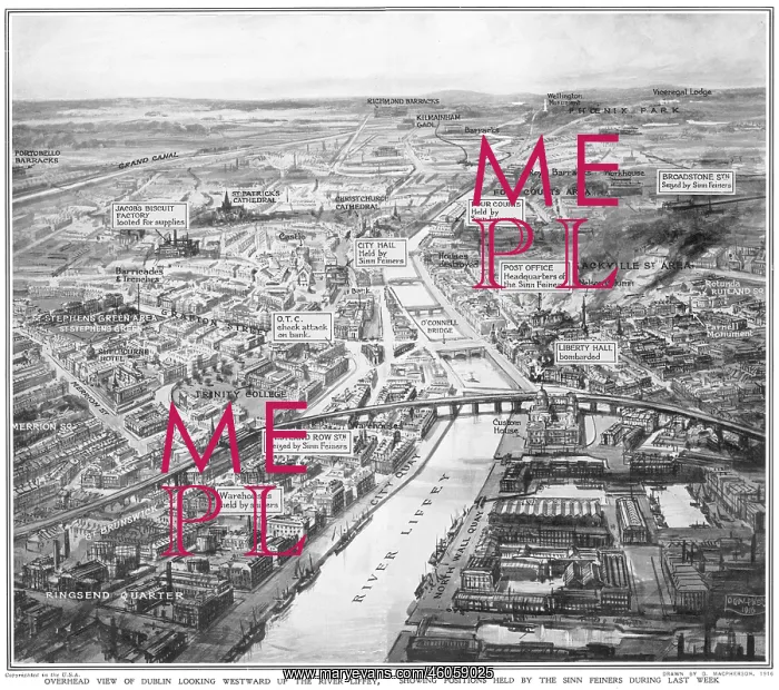 : Overhead view of Dublin during the Easter Rising : Overhead view of Dublin during the Easter Rising