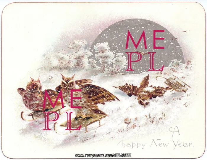 : Three owls on a New Year card : Three owls on a New Year card