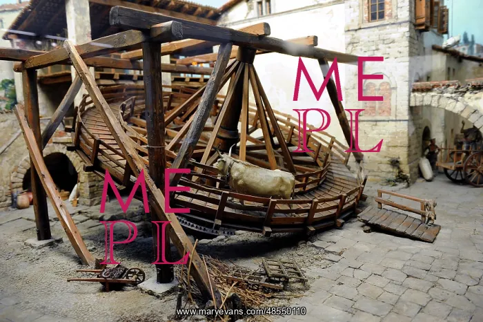 : Ox treadmill, uper Italy, ca. 1600. Were used to drive corn : Ox treadmill, uper Italy, ca. 1600. Were used to drive corn