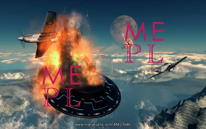 : P-51 Mustangs attacking a flying saucer : P-51 Mustangs attacking a flying saucer