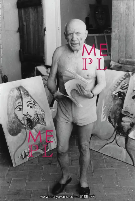 : Pablo Picasso in his studio in Mougins : Pablo Picasso in his studio in Mougins