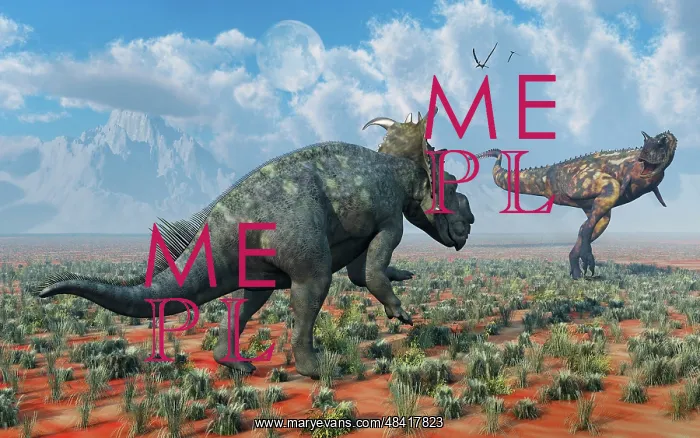 : A Pachyrhinosaurus confronting a Carnotaurus : A Pachyrhinosaurus confronting a Carnotaurus