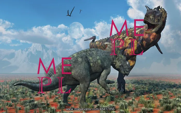: A Pachyrhinosaurus confronting a Carnotaurus : A Pachyrhinosaurus confronting a Carnotaurus