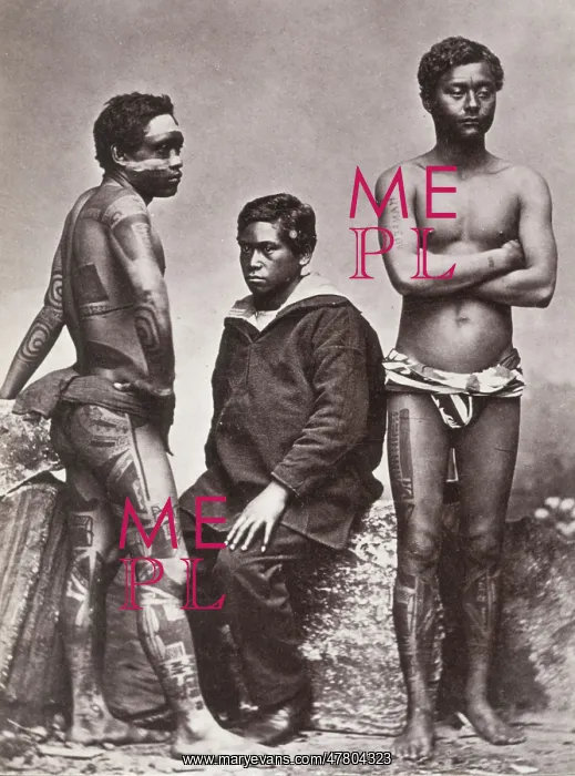 : Pacific Islands, Oceania: three men, one with tattoos : Pacific Islands, Oceania: three men, one with tattoos