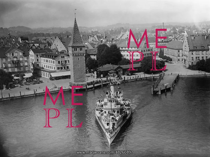 : Paddle steamer in Lindau harbour, 1933 : Paddle steamer in Lindau harbour, 1933