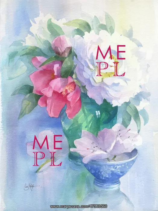 : Paeonies with Rhododendrons : Paeonies with Rhododendrons
