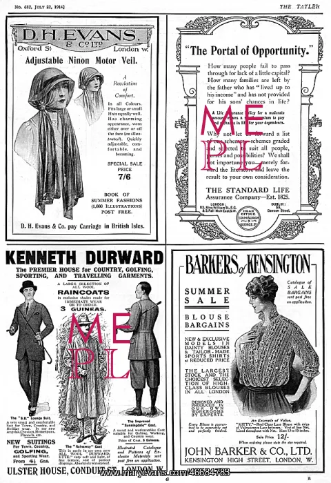 : A page of adverts from The Tatler, dated 22nd July 1914 : A page of adverts from The Tatler, dated 22nd July 1914