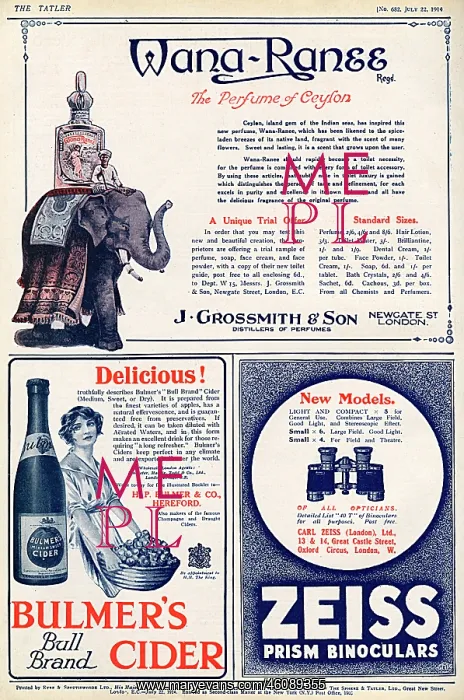 : Page of adverts from The Tatler July 1914 : Page of adverts from The Tatler July 1914