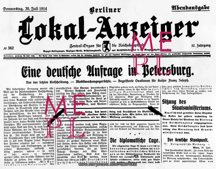: Front page of a Berlin local paper, 1914 : Front page of a Berlin local paper, 1914