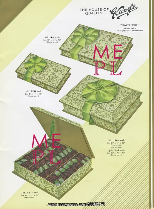 : Page from a catalogue, Kunzle Chocolate List : Page from a catalogue, Kunzle Chocolate List