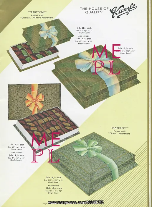 : Page from a catalogue, Kunzle Chocolate List : Page from a catalogue, Kunzle Chocolate List