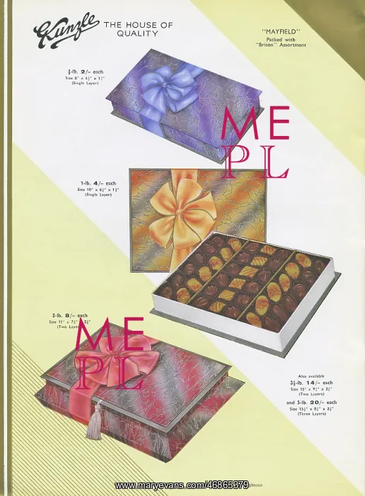 : Page from a catalogue, Kunzle Chocolate List : Page from a catalogue, Kunzle Chocolate List