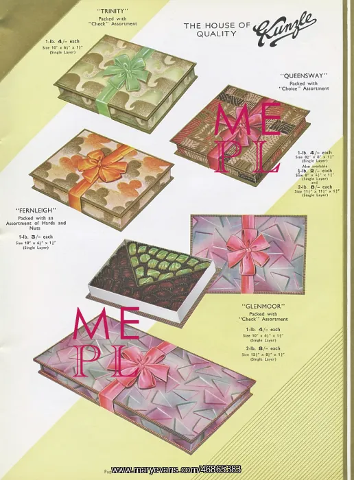 : Page from a catalogue, Kunzle Chocolate List : Page from a catalogue, Kunzle Chocolate List