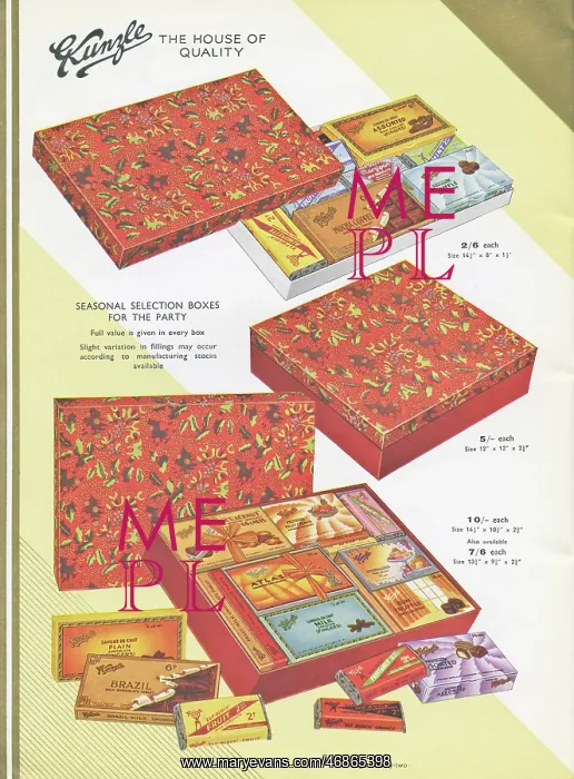 : Page from a catalogue, Kunzle Chocolate List : Page from a catalogue, Kunzle Chocolate List