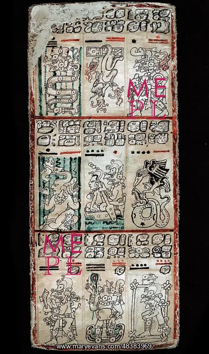 : Page from Dresden Maya manuscript showing section : Page from Dresden Maya manuscript showing section