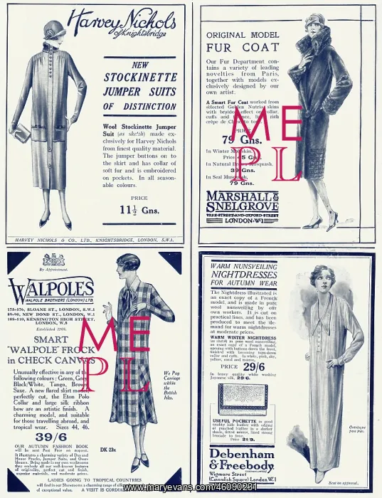 : Page of fashion adverts - October 1925 : Page of fashion adverts - October 1925
