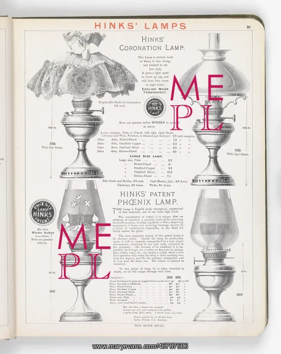 : Page from Hinks Lamps catalogue : Page from Hinks Lamps catalogue