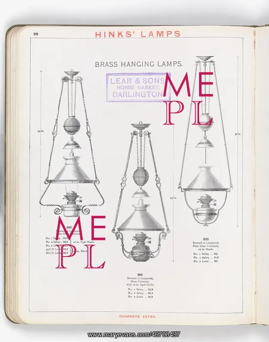 : Page from Hinks Lamps catalogue : Page from Hinks Lamps catalogue