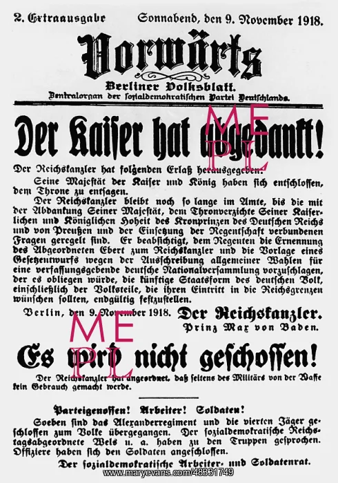 : The front page of Vorwaerts, 1918 : The front page of Vorwaerts, 1918