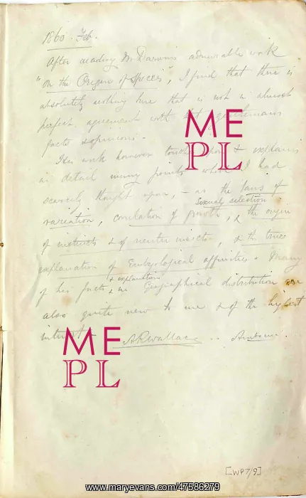 : Back page of Wallace - Darwin paper, with Wallace's notes : Back page of Wallace - Darwin paper, with Wallace's notes