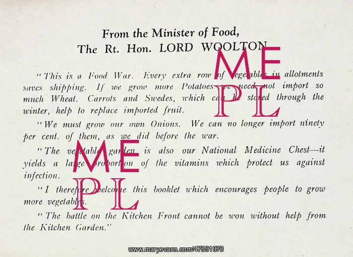 : Page in wartime food booklet, WW2 : Page in wartime food booklet, WW2
