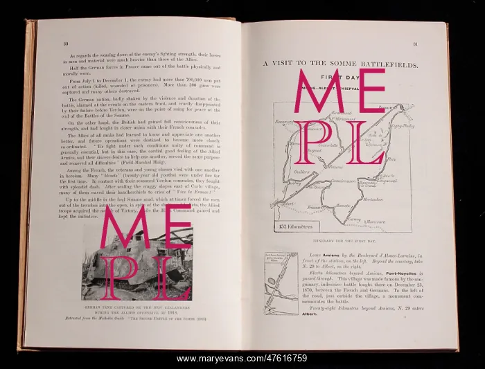 : Two pages of a book, The Somme, Michelin : Two pages of a book, The Somme, Michelin