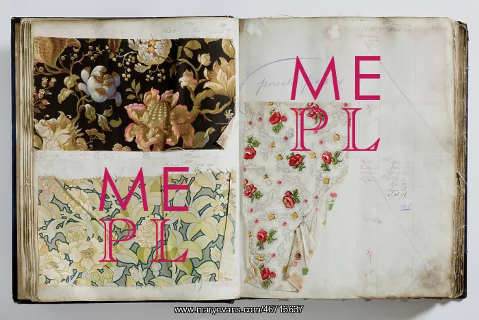 : Pages from a book of textile samples, annotated by hand with : Pages from a book of textile samples, annotated by hand with