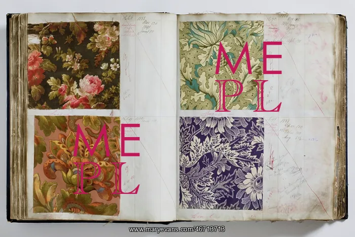 : Pages from a book of textile samples, annotated by hand with : Pages from a book of textile samples, annotated by hand with