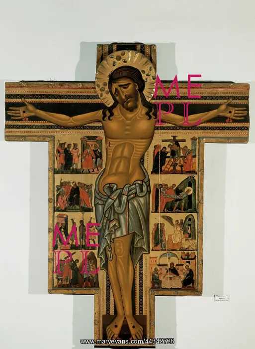 : Painted cross with stories of : Painted cross with stories of