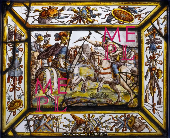 : Painted glass window, Musee de Vauluisant, Troyes, France : Painted glass window, Musee de Vauluisant, Troyes, France