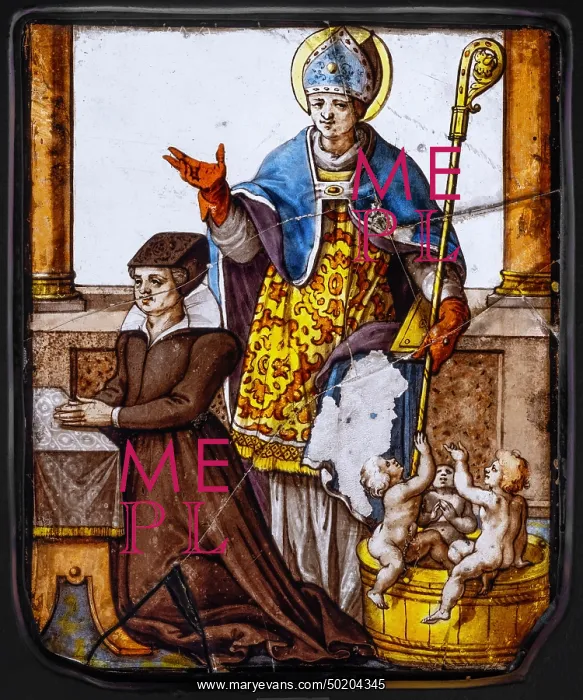 : Painted glass window, Musee de Vauluisant, Troyes, France : Painted glass window, Musee de Vauluisant, Troyes, France